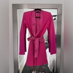 PLT Pink Satin Collar Blazer Mini Dress with Shoulder Pads